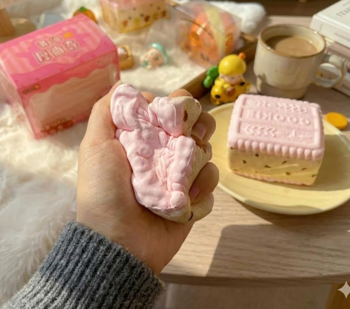 Pink Cookies Squishy Toy - Slow Rising PU Foam Squeeze Bar, Sweet Scented Kawaii Fake Food Fidget for Stress Relief,Cute Desk Decor Gift for Adult Teens(Pink Cookies)