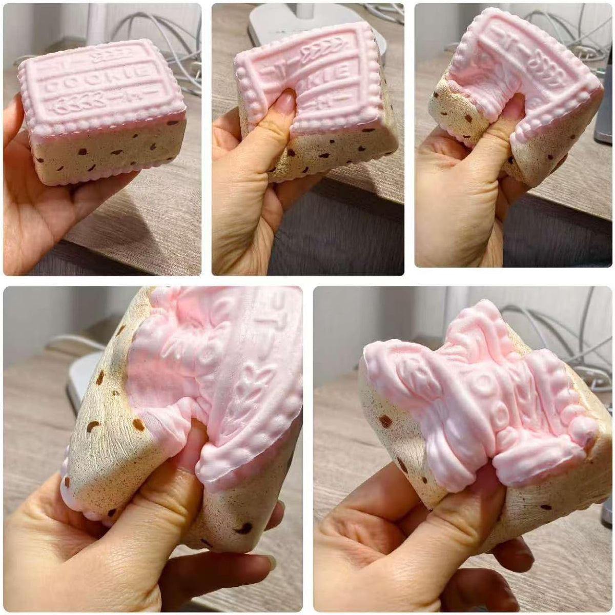 Pink Cookies Squishy Toy - Slow Rising PU Foam Squeeze Bar, Sweet Scented Kawaii Fake Food Fidget for Stress Relief,Cute Desk Decor Gift for Adult Teens(Pink Cookies)