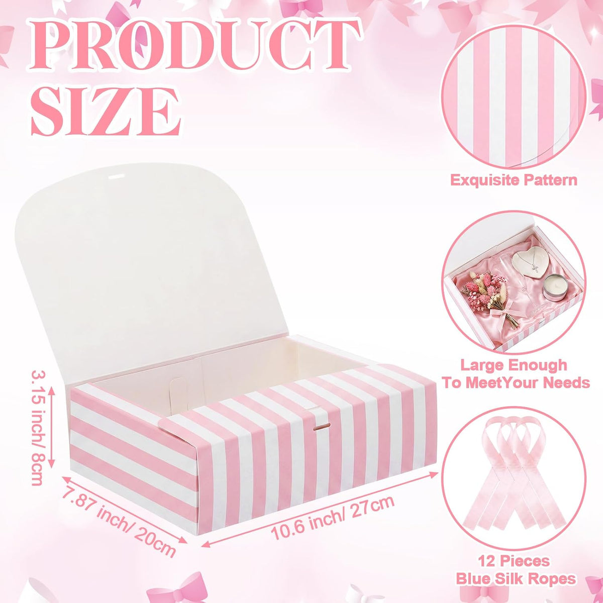 12 Pcs Pink White Striped Gift Boxes Bridesmaid Party Favor Boxes