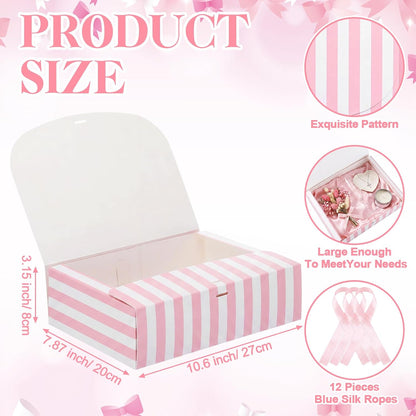 12 Pcs Pink White Striped Gift Boxes Bridesmaid Party Favor Boxes
