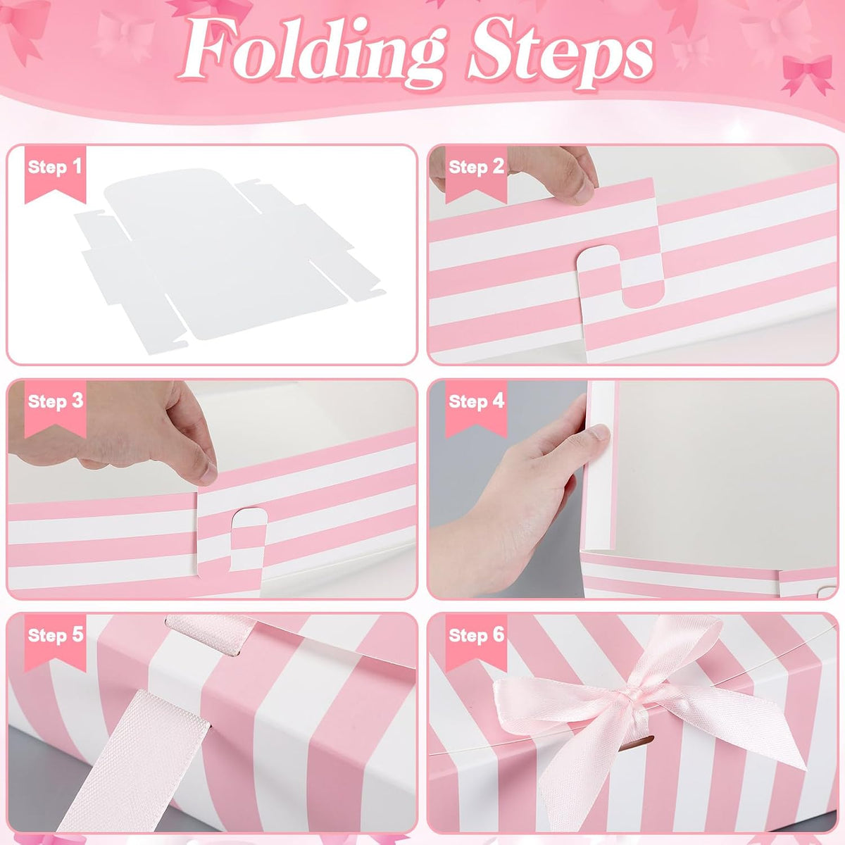 12 Pcs Pink White Striped Gift Boxes Bridesmaid Party Favor Boxes
