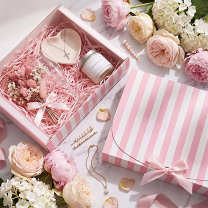 12 Pcs Pink White Striped Gift Boxes Bridesmaid Party Favor Boxes