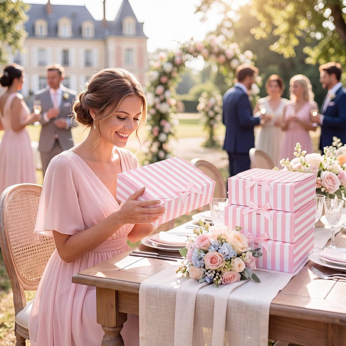 12 Pcs Pink White Striped Gift Boxes Bridesmaid Party Favor Boxes