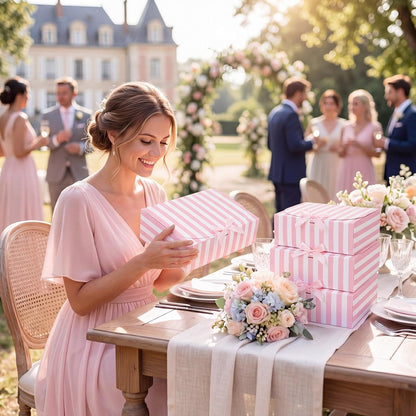 12 Pcs Pink White Striped Gift Boxes Bridesmaid Party Favor Boxes