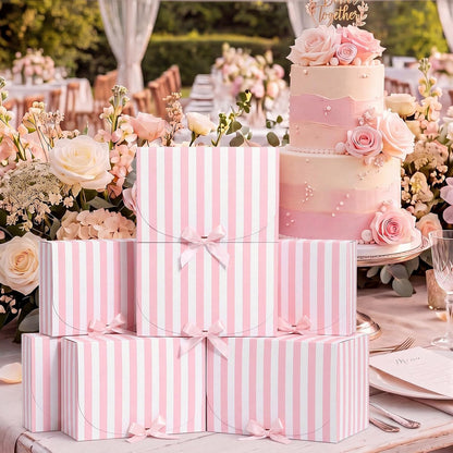 12 Pcs Pink White Striped Gift Boxes Bridesmaid Party Favor Boxes