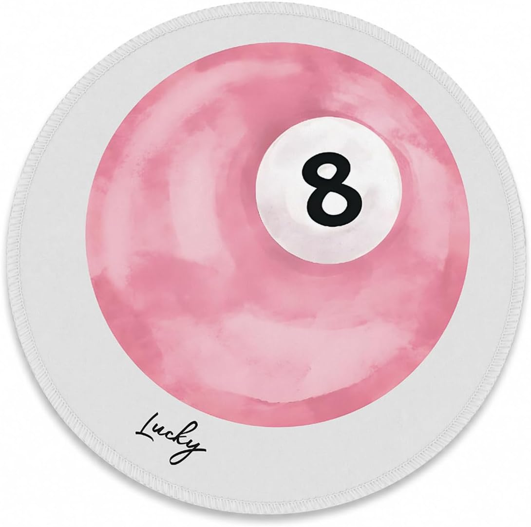 Pink Lucky 8 Mousepad, Aesthetic Round Mouse Pad, 8.6x8.6 Inch