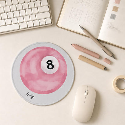 Pink Lucky 8 Mousepad, Aesthetic Round Mouse Pad, 8.6x8.6 Inch