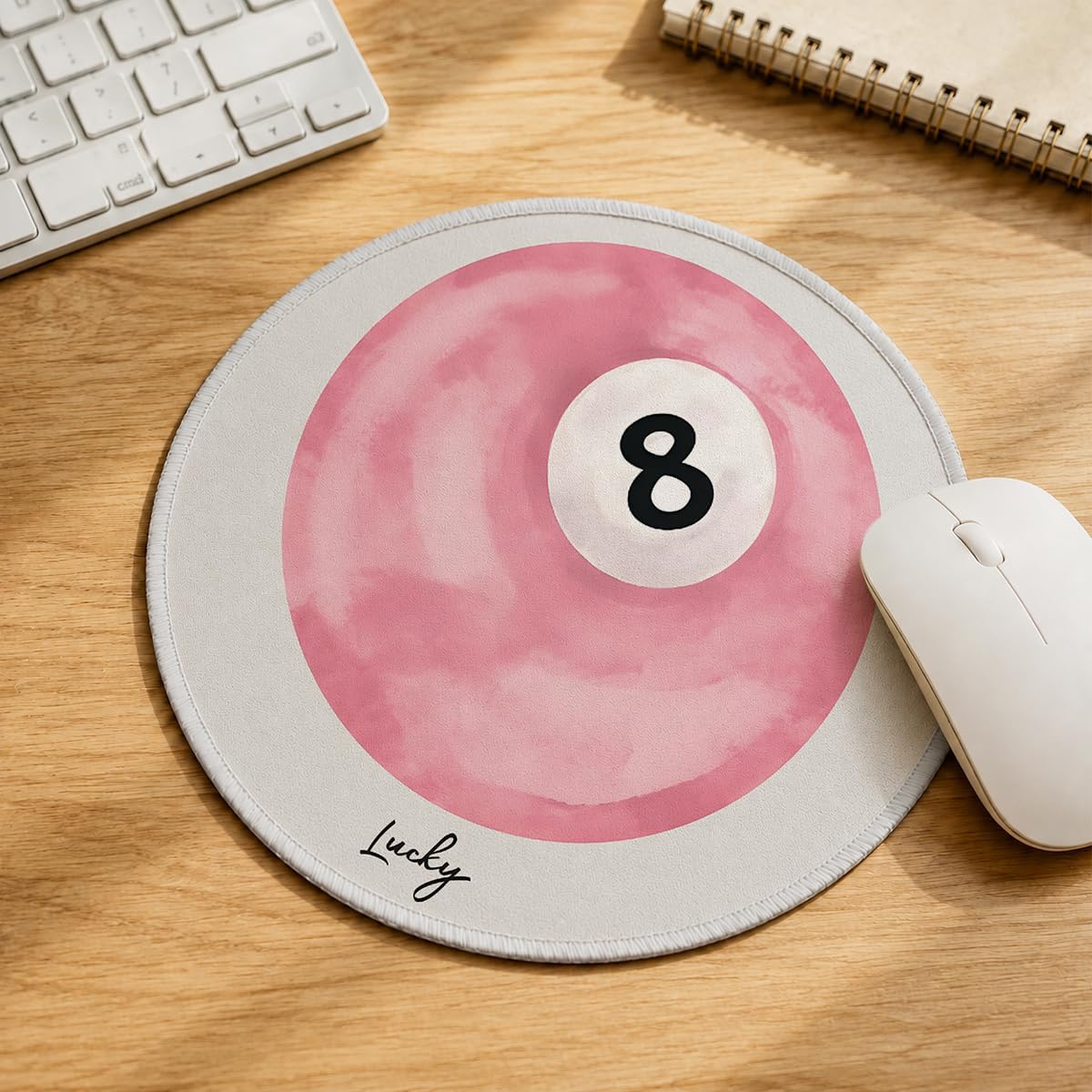 Pink Lucky 8 Mousepad, Aesthetic Round Mouse Pad, 8.6x8.6 Inch