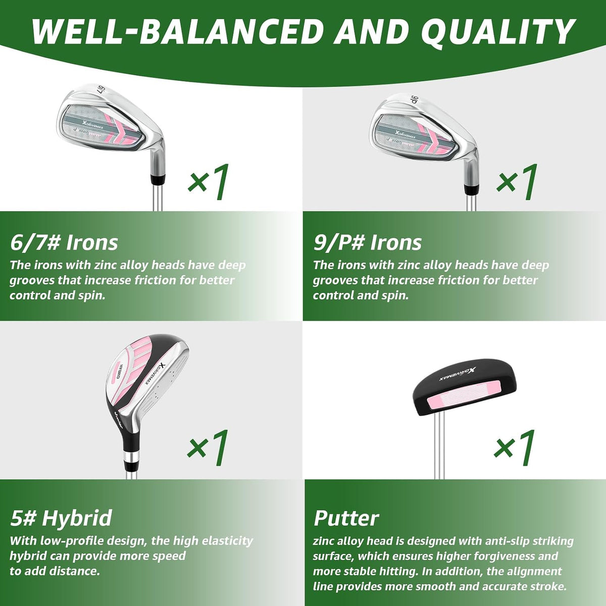 Junior Golf Club Set for Kids Ages 4-12, 5-6 Piece Right Hand Set with Stand Bag
