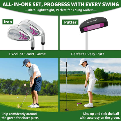 Junior Golf Club Set for Kids Ages 4-12, 5-6 Piece Right Hand Set with Stand Bag