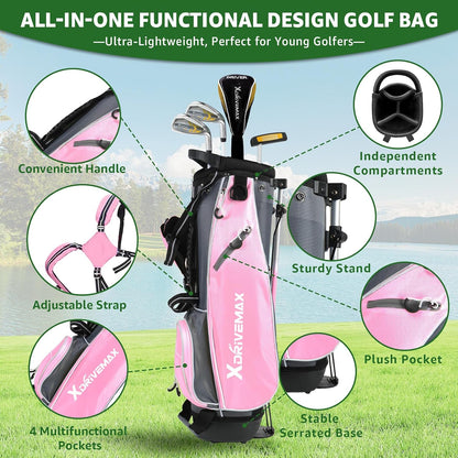 Junior Golf Club Set for Kids Ages 4-12, 5-6 Piece Right Hand Set with Stand Bag