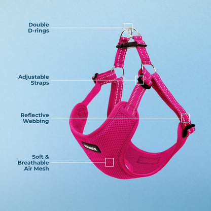 Best Pet Supplies Voyager Adjustable Step-in Flex Breathable Mesh Dog Harness for Small Medium Large Dogs (Fuchsia), M