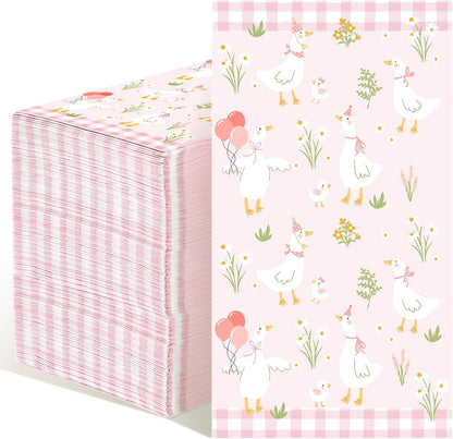 Pajean 100 Pcs One Silly Goose Paper Napkins One Silly Goose Birthday Decorations Pink Bow Disposable Napkins Hand Towel for Birthday Baby Shower Party Table Supplies