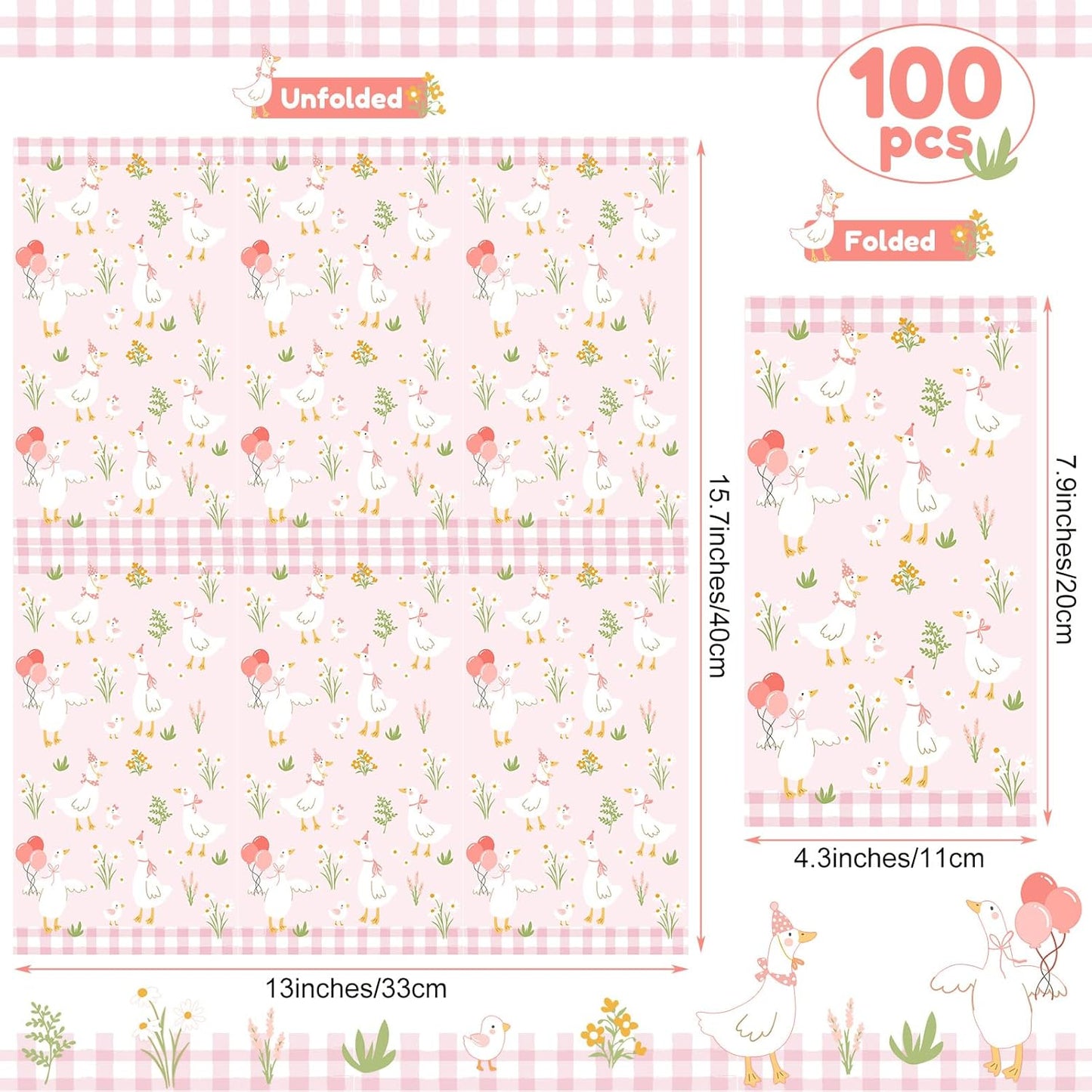 Pajean 100 Pcs One Silly Goose Paper Napkins One Silly Goose Birthday Decorations Pink Bow Disposable Napkins Hand Towel for Birthday Baby Shower Party Table Supplies