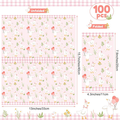 Pajean 100 Pcs One Silly Goose Paper Napkins One Silly Goose Birthday Decorations Pink Bow Disposable Napkins Hand Towel for Birthday Baby Shower Party Table Supplies