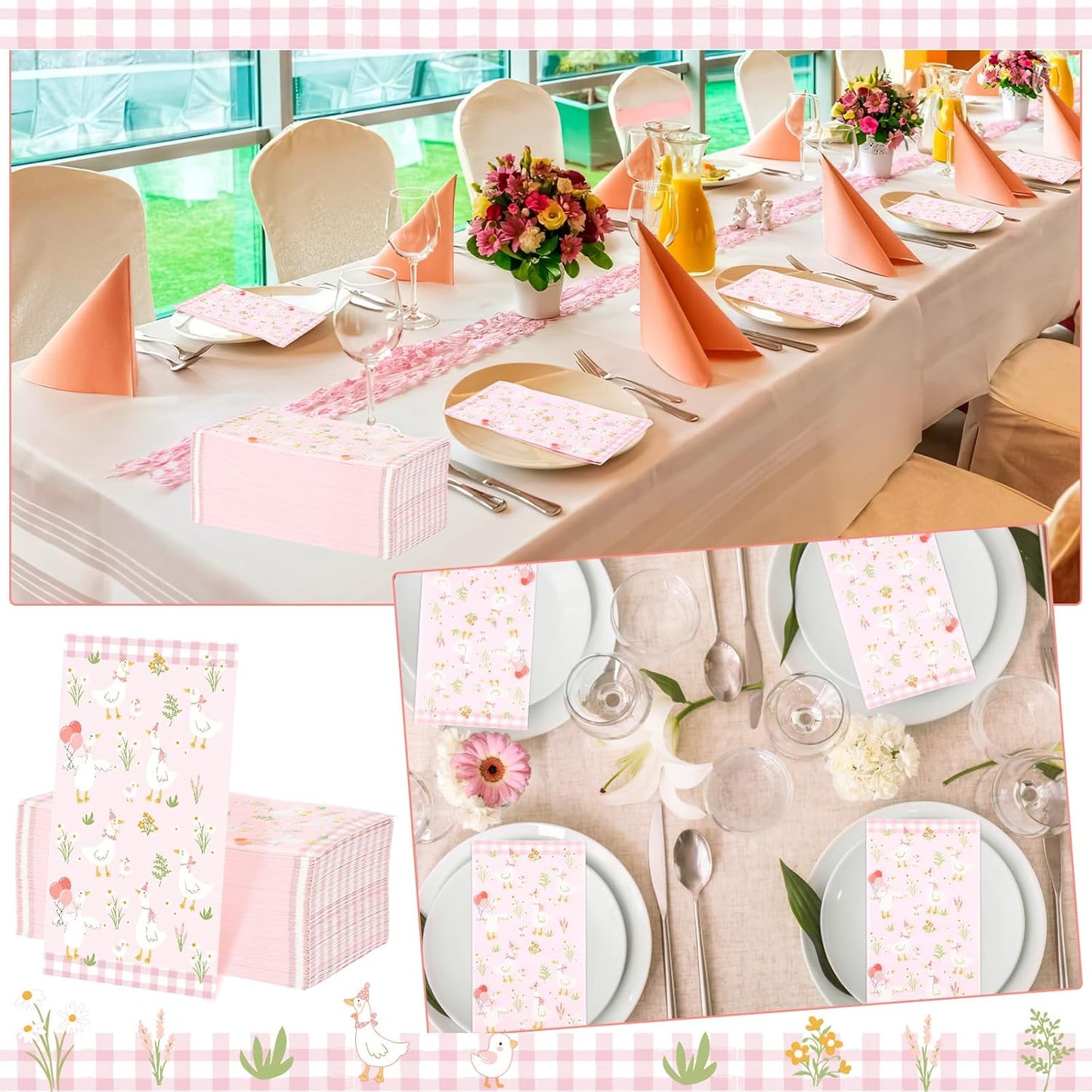 Pajean 100 Pcs One Silly Goose Paper Napkins One Silly Goose Birthday Decorations Pink Bow Disposable Napkins Hand Towel for Birthday Baby Shower Party Table Supplies