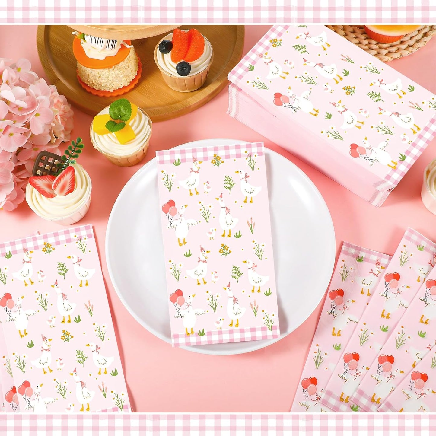 Pajean 100 Pcs One Silly Goose Paper Napkins One Silly Goose Birthday Decorations Pink Bow Disposable Napkins Hand Towel for Birthday Baby Shower Party Table Supplies