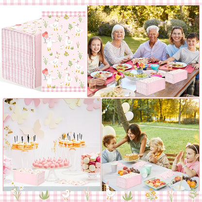 Pajean 100 Pcs One Silly Goose Paper Napkins One Silly Goose Birthday Decorations Pink Bow Disposable Napkins Hand Towel for Birthday Baby Shower Party Table Supplies