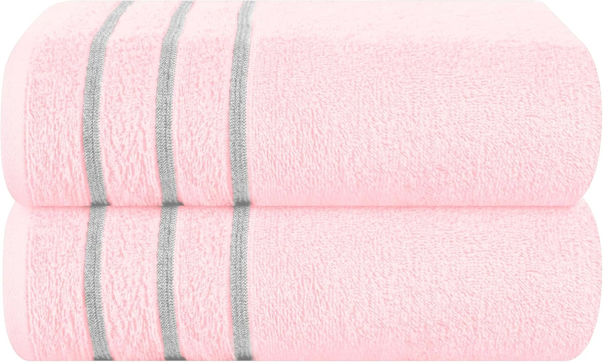 Cotton 2 Pack Oversized Bath Towel Set 28x55 inches, Large Bath Towels, Ultra Absorbant Compact Quickdry & Lightweight Towel, Ideal for Gym Travel Camp Pool - Pink
