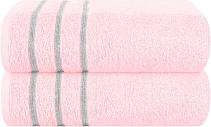 Cotton 2 Pack Oversized Bath Towel Set 28x55 inches, Large Bath Towels, Ultra Absorbant Compact Quickdry & Lightweight Towel, Ideal for Gym Travel Camp Pool - Pink