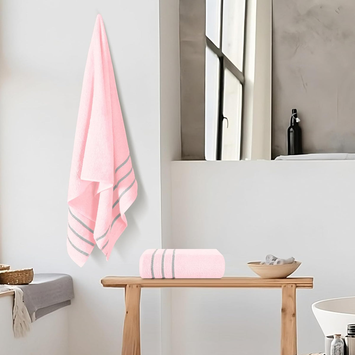Cotton 2 Pack Oversized Bath Towel Set 28x55 inches, Large Bath Towels, Ultra Absorbant Compact Quickdry & Lightweight Towel, Ideal for Gym Travel Camp Pool - Pink