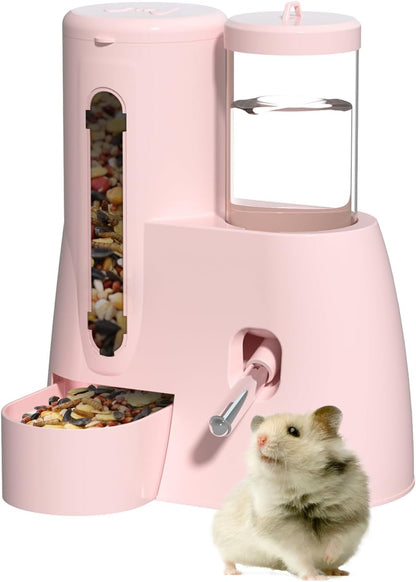 2 in 1 No Drip Hamster Water Bottle - Automatic Food Bowl(Pink)