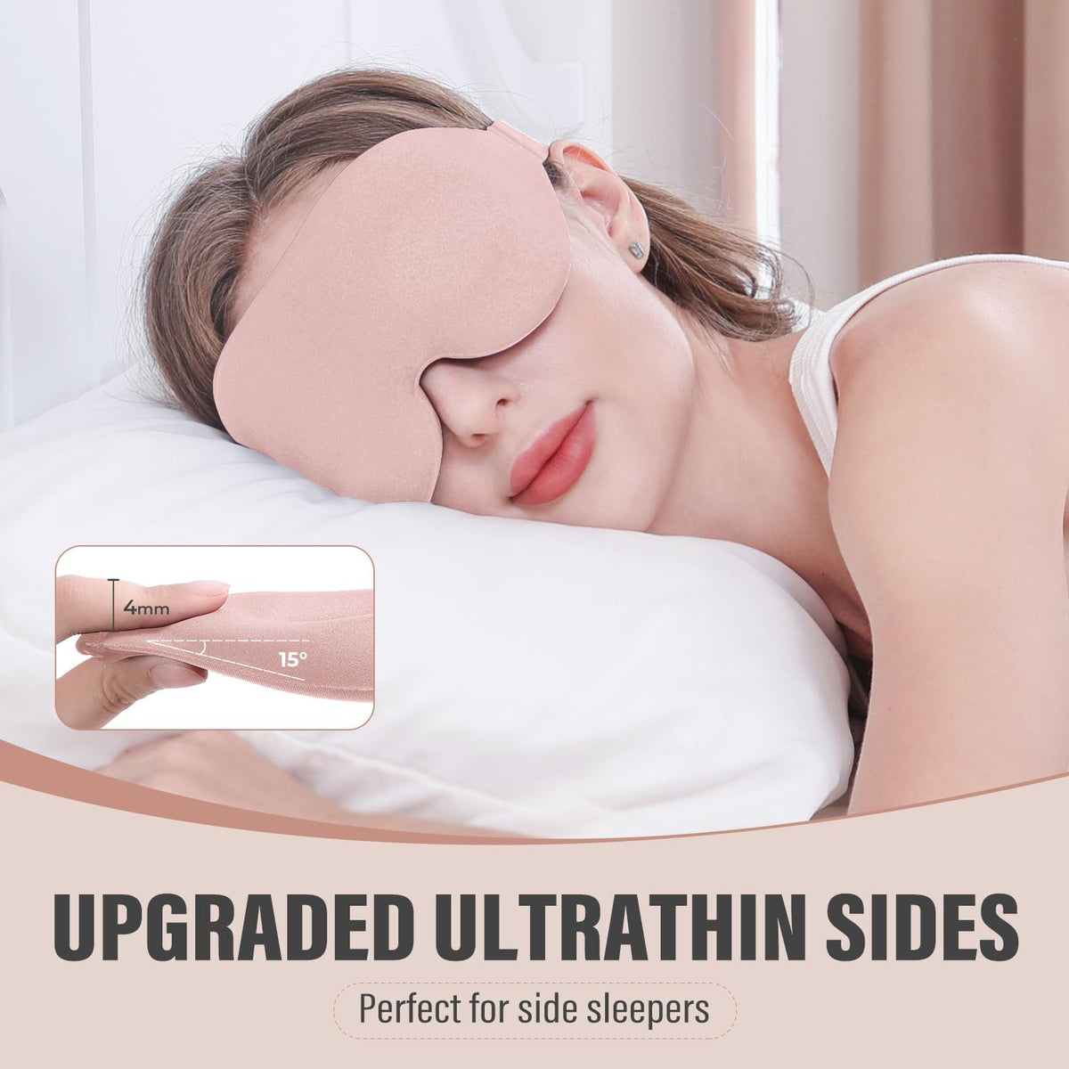 Sleep Mask for Side Sleeper, Light Blocking Zero Pressure Blindfold