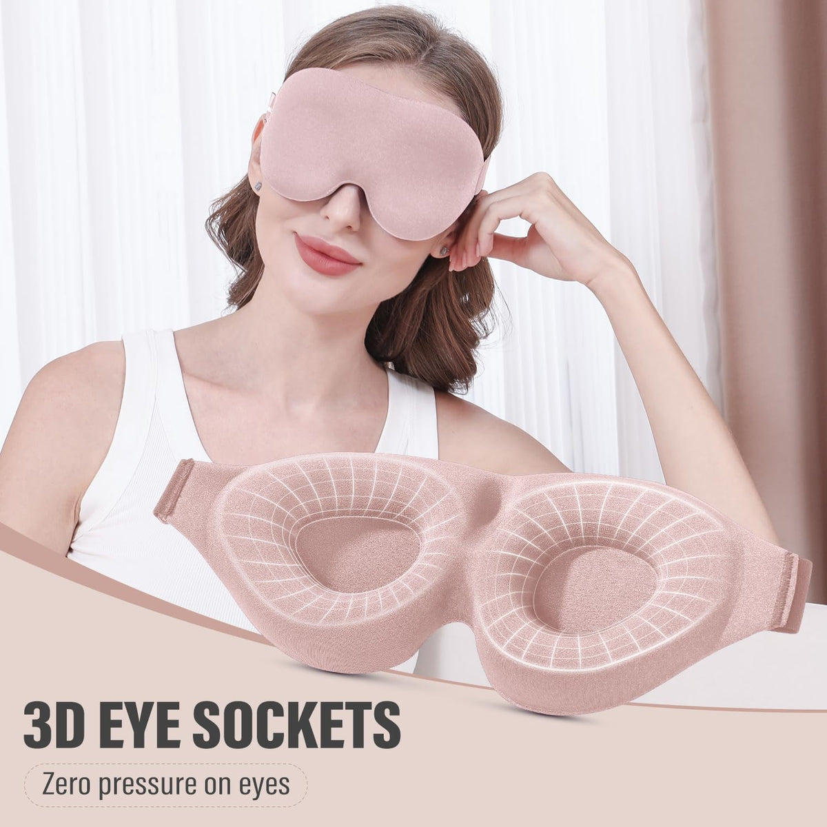 Sleep Mask for Side Sleeper, Light Blocking Zero Pressure Blindfold
