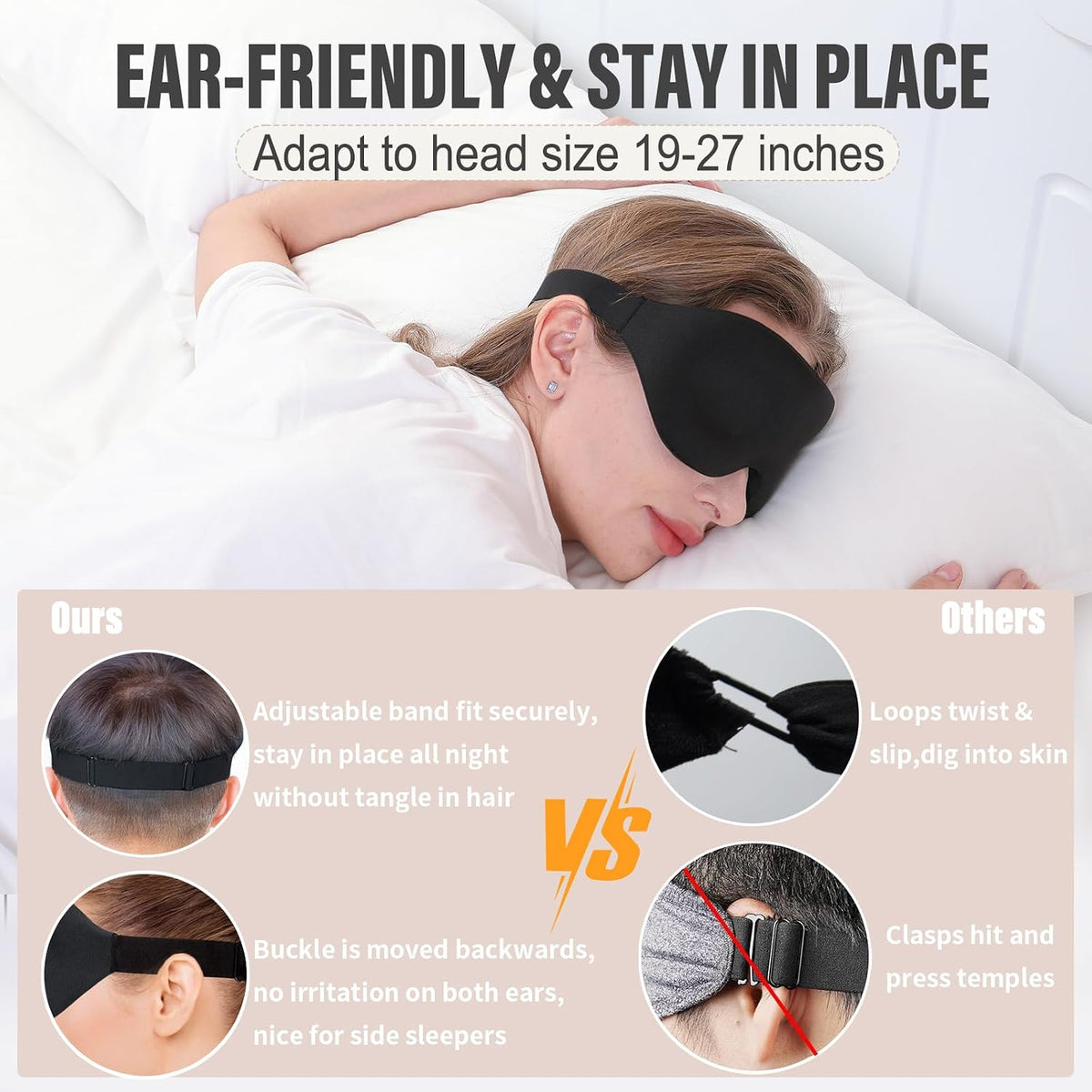 Sleep Mask for Side Sleeper, Light Blocking Zero Pressure Blindfold
