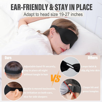 Sleep Mask for Side Sleeper, Light Blocking Zero Pressure Blindfold