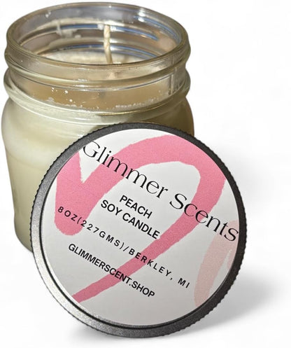 Peach Scented Soy Candle,Luxury Scent, Room Fragrance, Home Fragrance, 8 oz Glass Jar