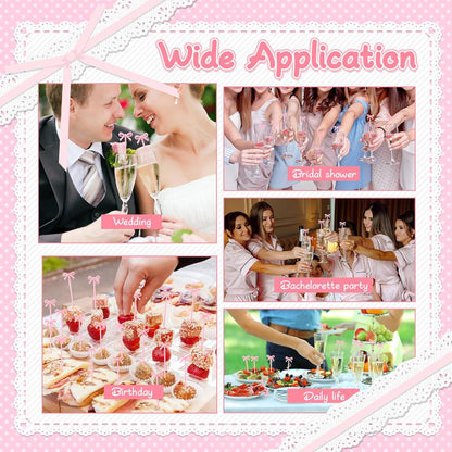 30 PCS Pink Bow Cocktail Picks, Acrylic Bowknot Toothpicks Cute Pink Bow Decor Party Toothpicks Cute Fruit Skewers for Appetizers Drink Cake Dessert Birthday Party Decorations