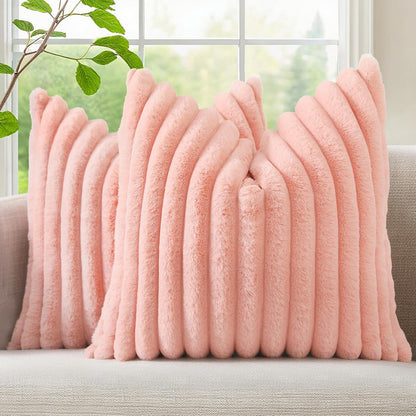 Fall Faux Fur Throw Pillow Covers 18x18 Set of 2 Blush Pink
