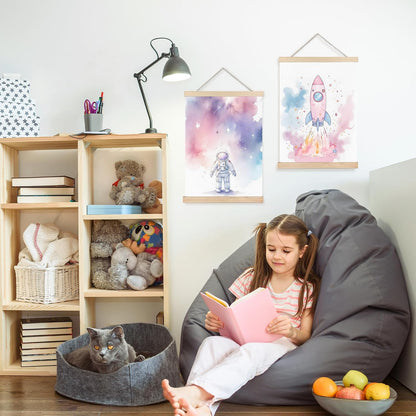 Pink Space Wall Art Decor, Space Nursery Decor, Pastel Cosmic Astronaut Star Rocket Wall Art Posters for Girls Bedroom Nursery Playroom, 12x16 Inch Set of 2