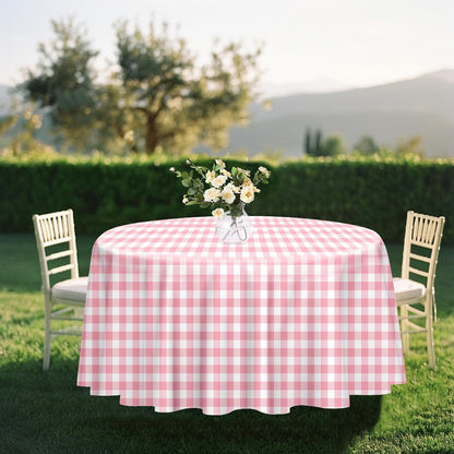 3 Pack Pink Gingham Tablecloth Round 84 x 84 Inch Round Plastic Checkered Table Cloth Disposable Plaid Table Cover for Picnic Party Birthday Wedding Baby Shower Circle Pink Tablecloth