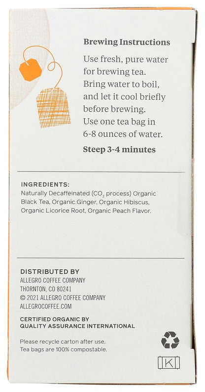 Allegro Tea, Organic Decaf Ginger Peach Black Tea Bags, 20 ct