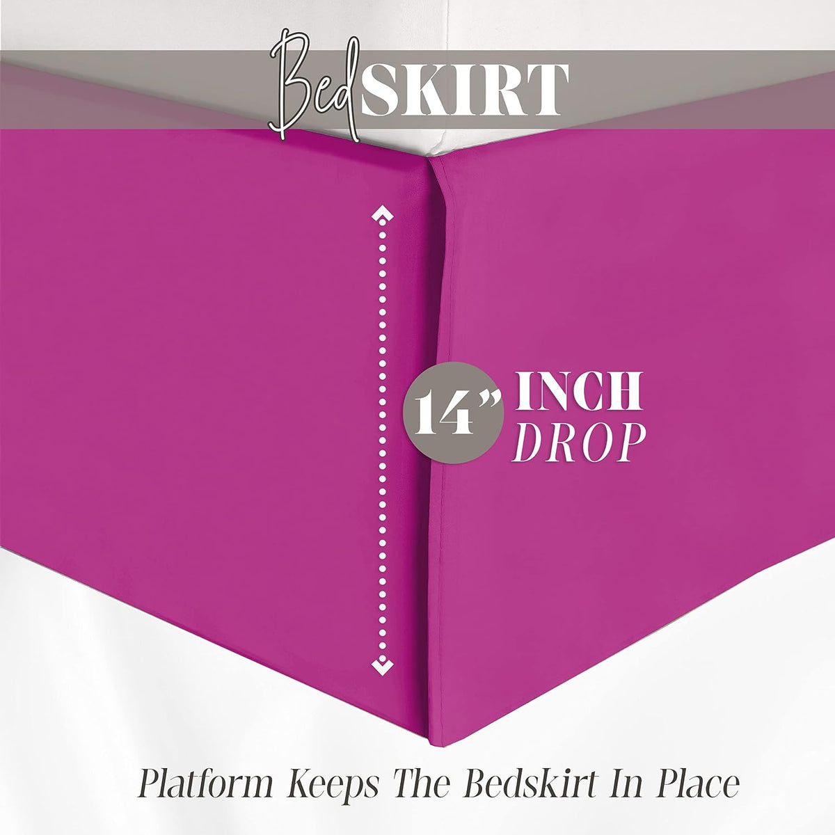 1500 Premier Wrinkle & Fade Resistant Hotel Quality Bed Skirt/Dust Ruffle - Pleated Tailored 14inch Drop, Full, Pink