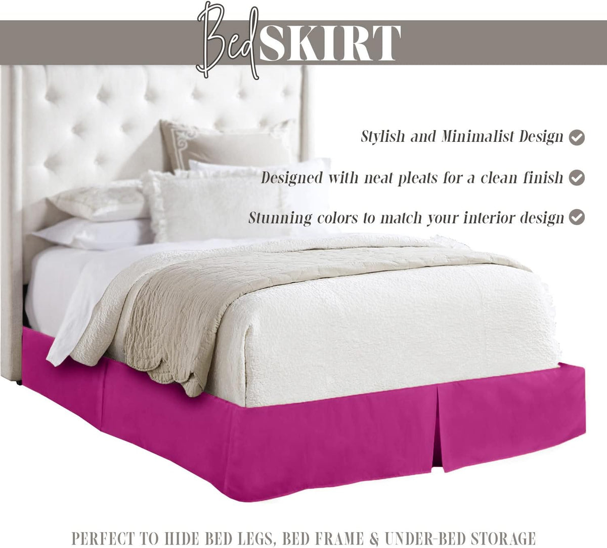 1500 Premier Wrinkle & Fade Resistant Hotel Quality Bed Skirt/Dust Ruffle - Pleated Tailored 14inch Drop, Full, Pink