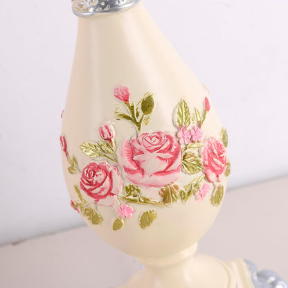 Cute Table Lamp with Fabric Lampshade, Antique Flower Decorative Bedside Desk Nightstand Lamp, Handmade Night Light for Bedroom Living Room (Pink and Beige)