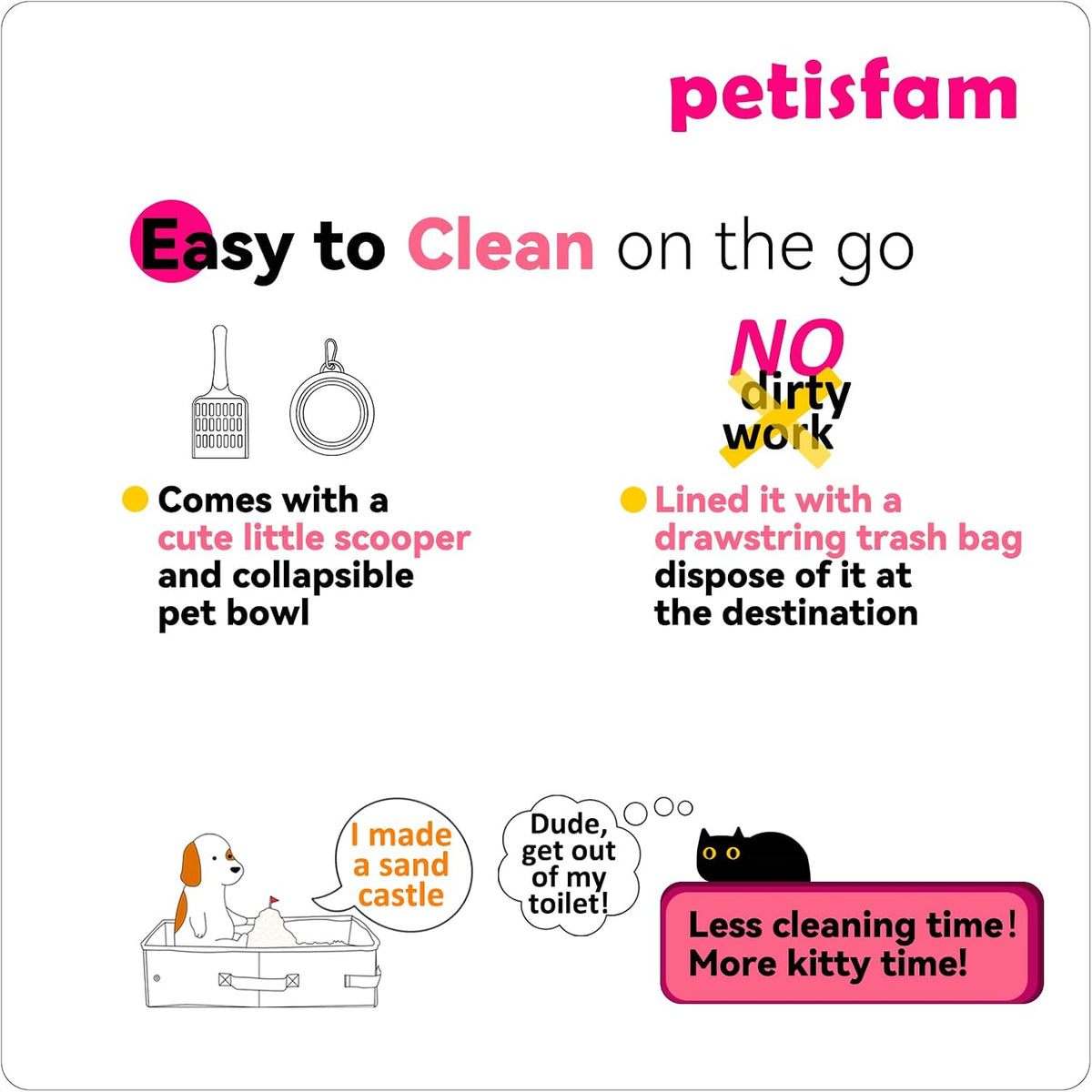 Smell-Contained Portable Cat Travel Litter Box with Zipped Lid to Keep Odor and Litter Contained. Lightweight to Carry to Anywhere (Pink, Medium)
