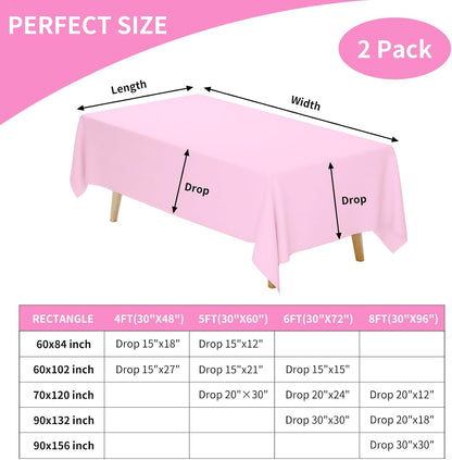 2 Pack 60 x 102 Inch Tablecloths Rectangle Pink Table Cover