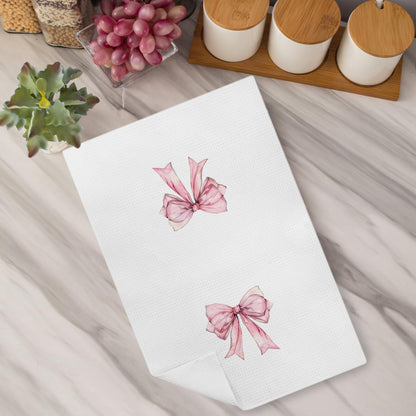 Pink Bow Coquette Kitchen & Bath Towels, Preppy Hand & Dish Towels, 16x24 Inches