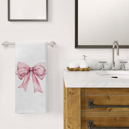 Pink Bow Coquette Kitchen & Bath Towels, Preppy Hand & Dish Towels, 16x24 Inches