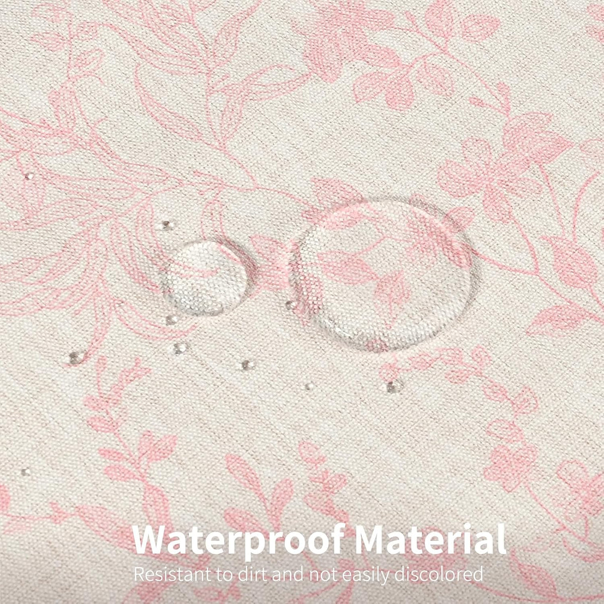 Pink Cotton Waterproof Shower Curtain, Farmhouse Elegance Floral Shower Curtains for Bathroom Decor, Chic Fabric Cloth Flower Leaves Shower Curtain 72" W x 72" L