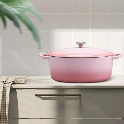 5-Quart Enameled Cast Iron Oval Dutch Oven Pot with Lid, Pink