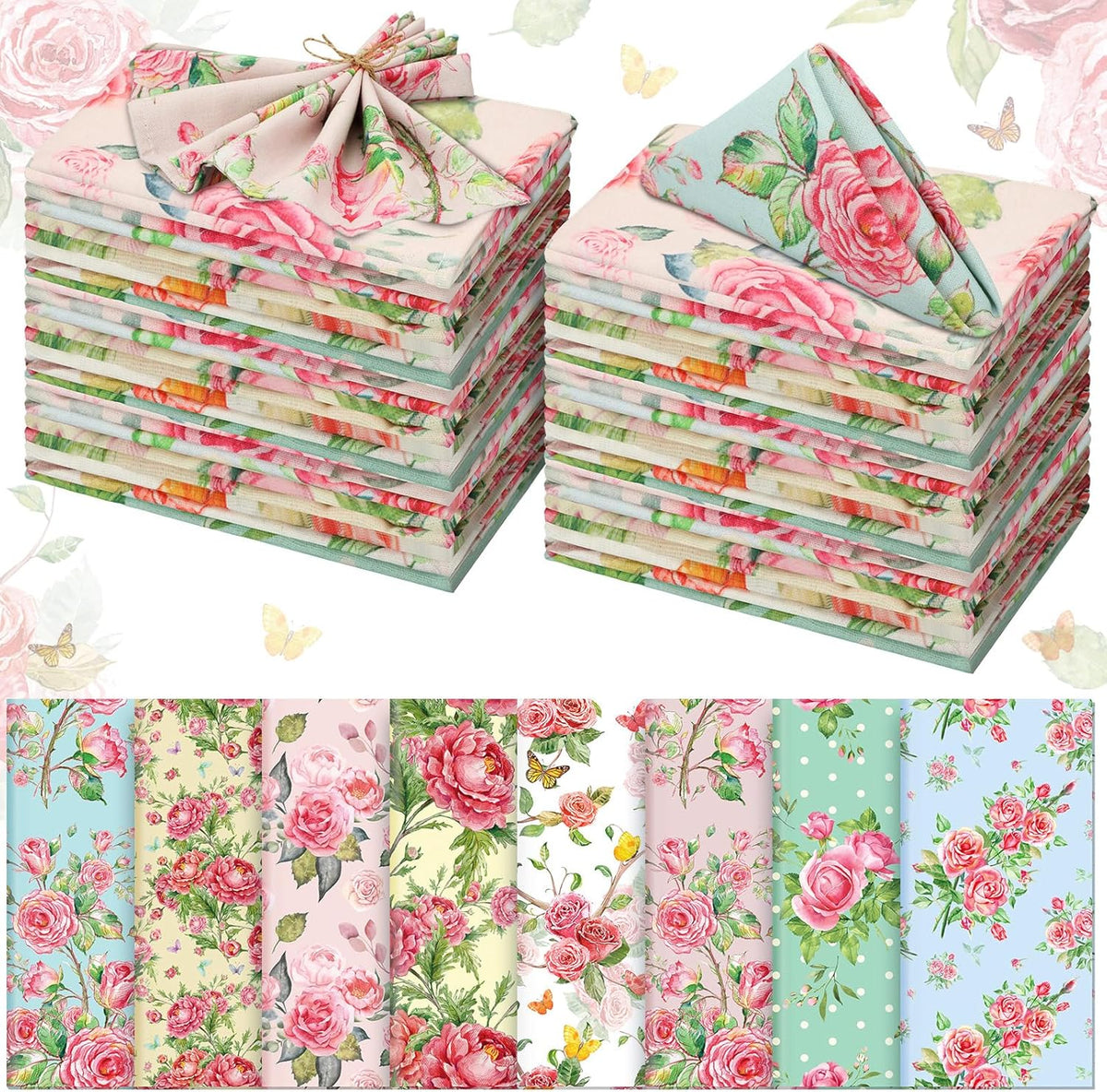 24 Pcs 24 Pcs Cloth Napkins Bulk, Pink Flower