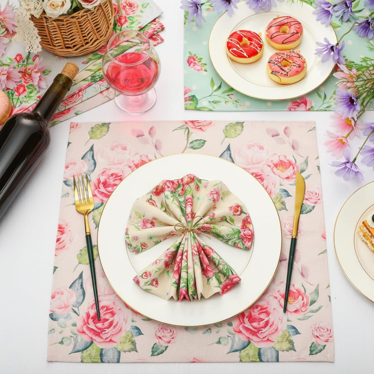 24 Pcs 24 Pcs Cloth Napkins Bulk, Pink Flower