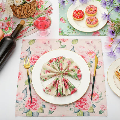 24 Pcs 24 Pcs Cloth Napkins Bulk, Pink Flower