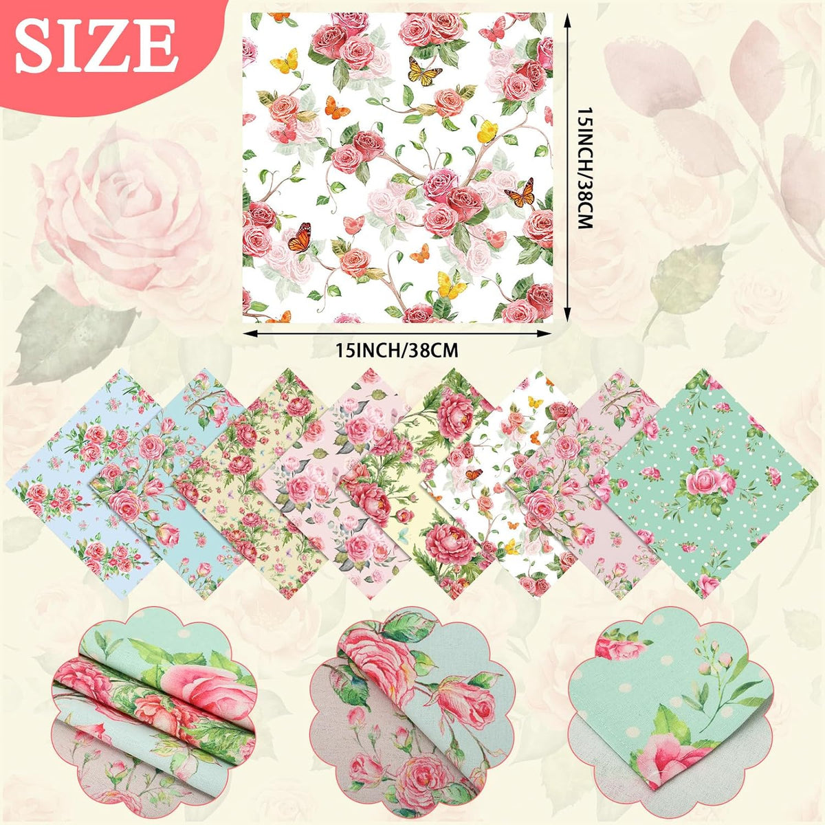 24 Pcs 24 Pcs Cloth Napkins Bulk, Pink Flower