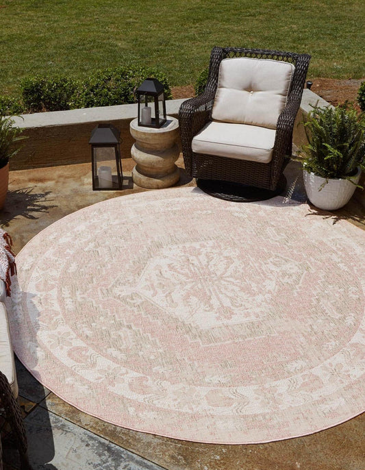 Outdoor Traditional Collection Area Rug - Valeria (3' 3" Round, Pink/ Ivory)